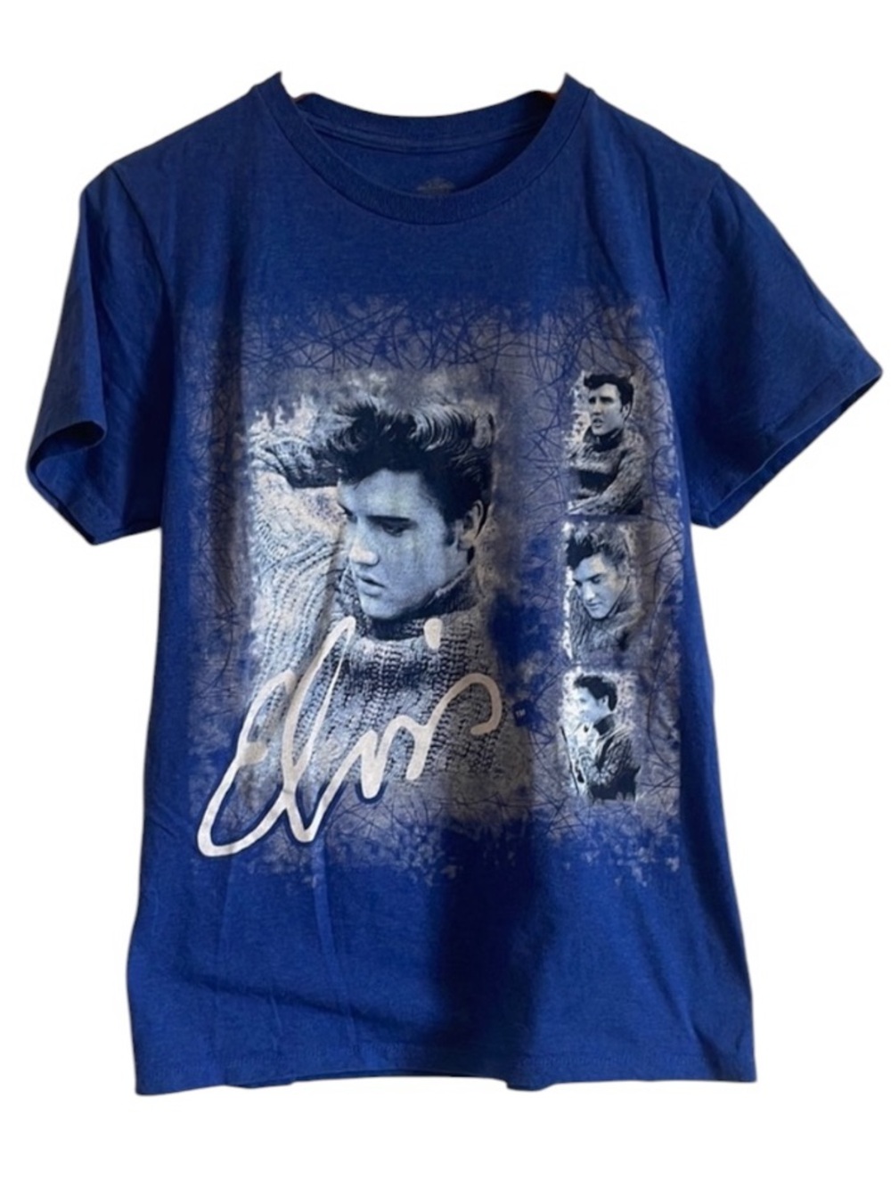 Elvis Presley Blue Graphic Tee Small Shirt Graceland Merch Music Rock Blues